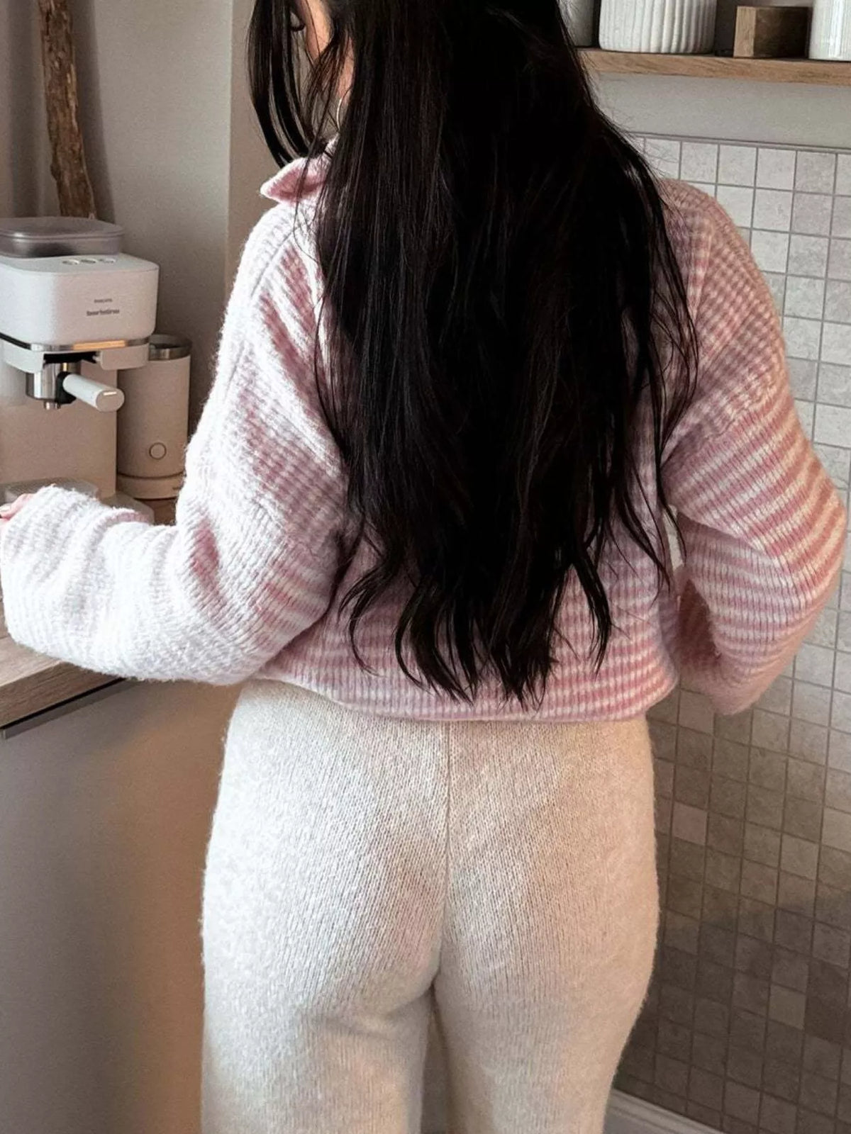 Gilet zippé femme rayé en maille – vue 17