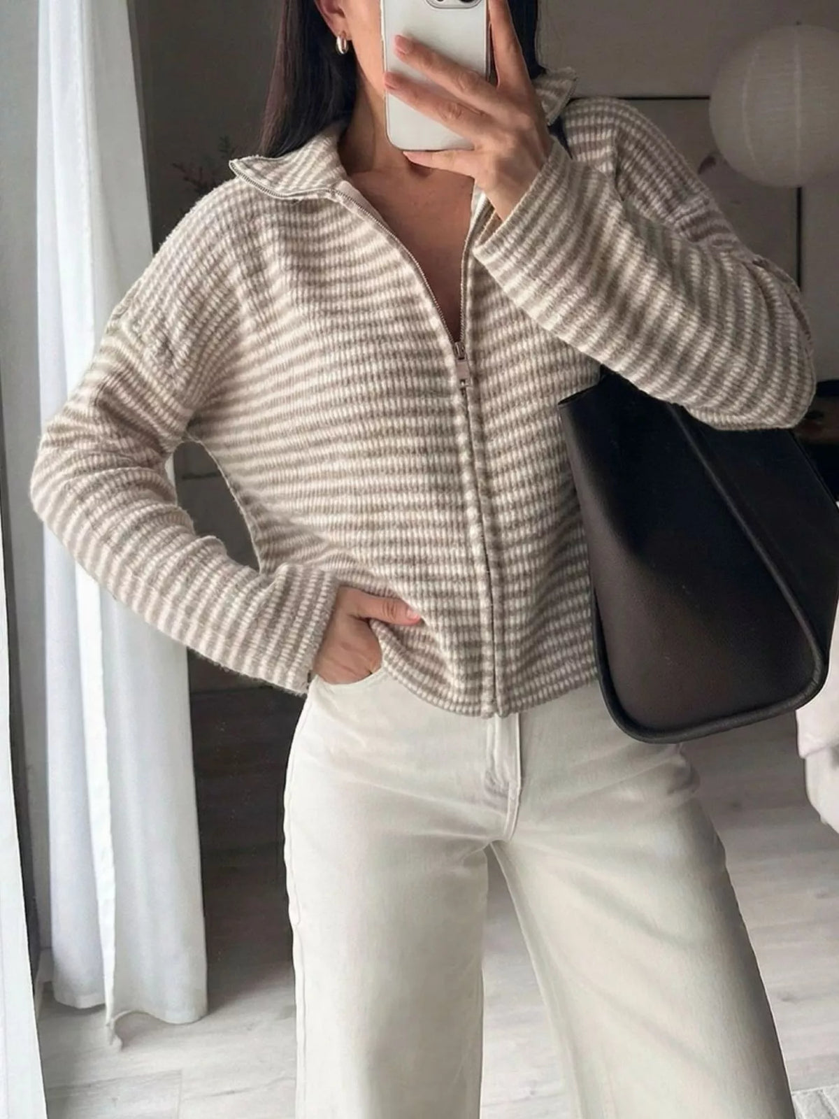 Gilet zippé femme rayé en maille – vue 3