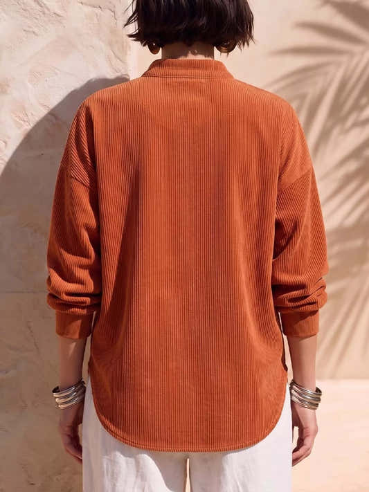 Haut en velours côtelé à demi-zip et épaules tombantes pour femme – vue 2