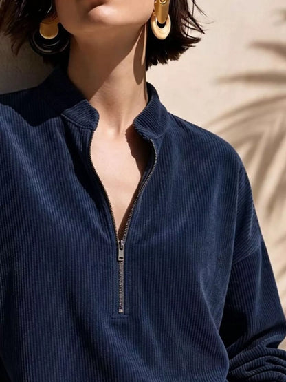 Haut en velours côtelé à demi-zip et épaules tombantes pour femme – vue 4