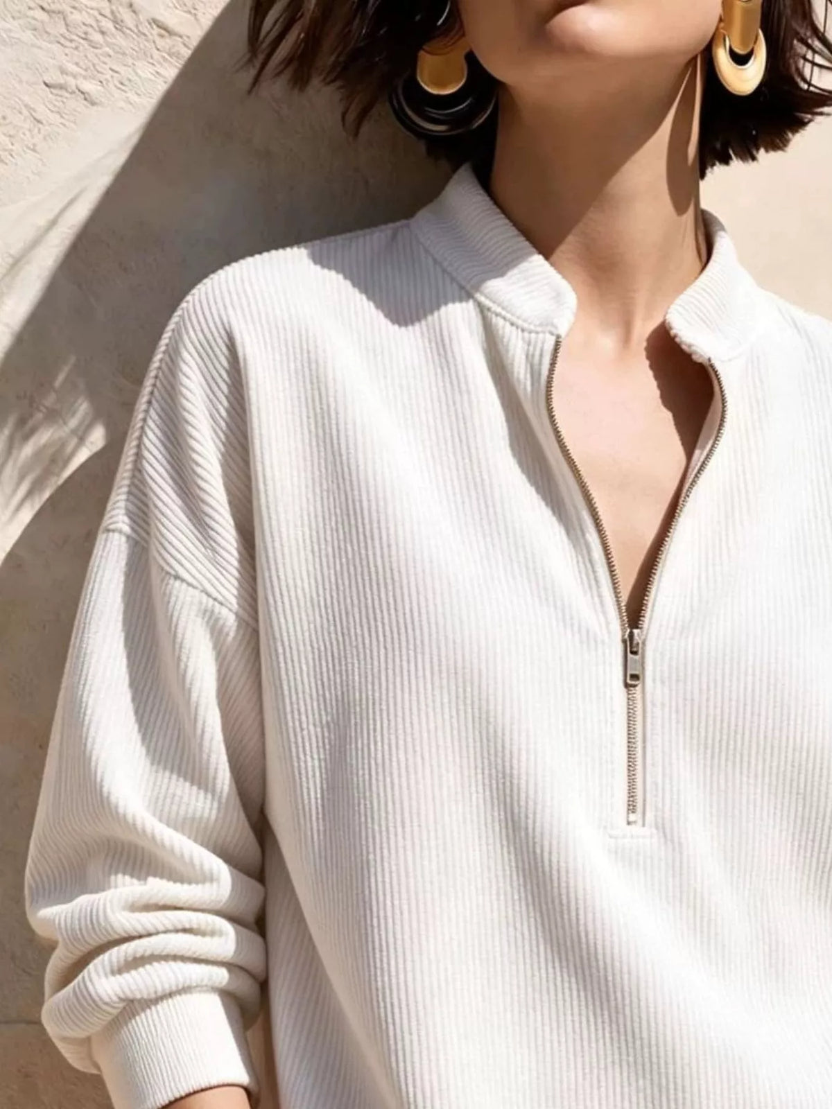 Haut en velours côtelé à demi-zip et épaules tombantes pour femme – vue 6