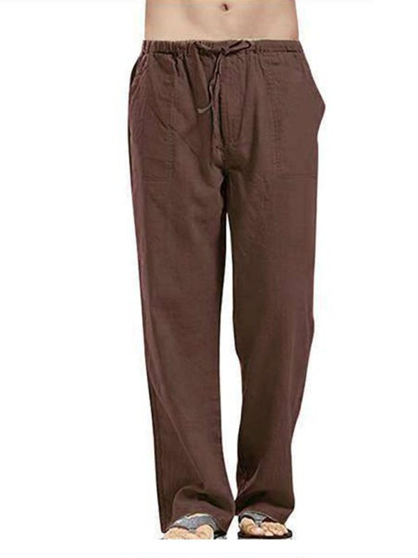 Pantalon décontracté en lin tissé pour homme - Taille S à 5XL Marron