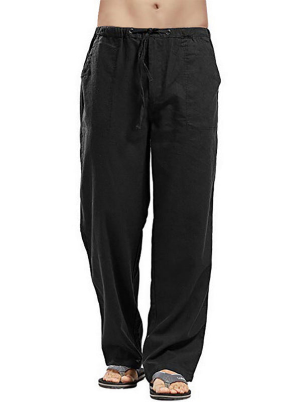 Pantalon décontracté en lin tissé pour homme - Taille S à 5XL Noir