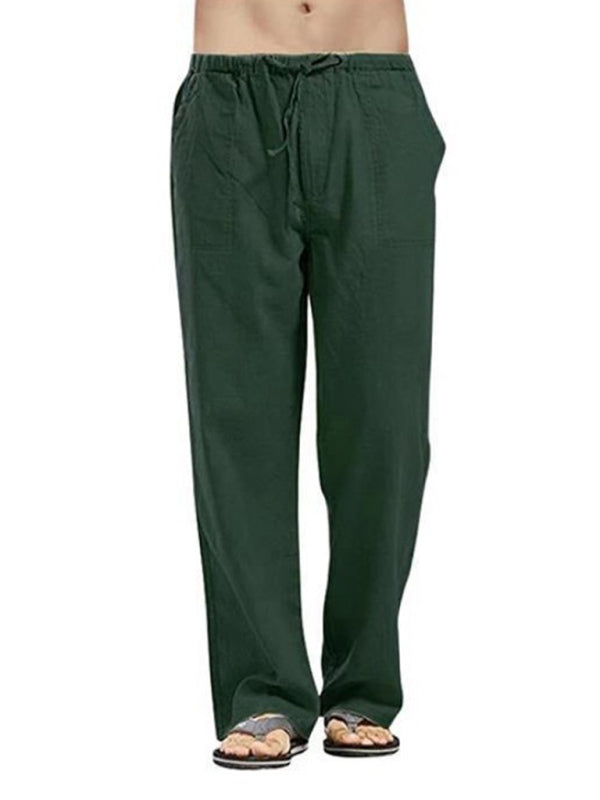 Pantalon décontracté en lin tissé pour homme - Taille S à 5XL Vert jasper noir
