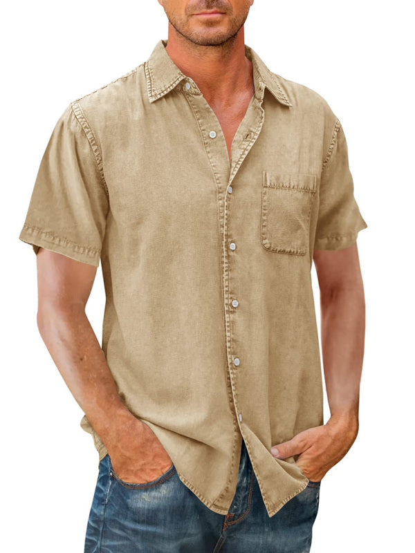 Chemise Homme Slim Fit Manche Courte Élégante Confortable Khaki craquelé
