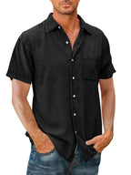 Chemise Homme Slim Fit Manche Courte Élégante Confortable Noir