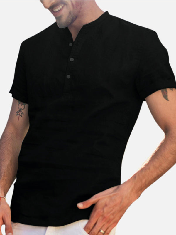 Chemise Coton Lin Homme Essentielle : Manches Courtes Col en V Idéale pour l'Été