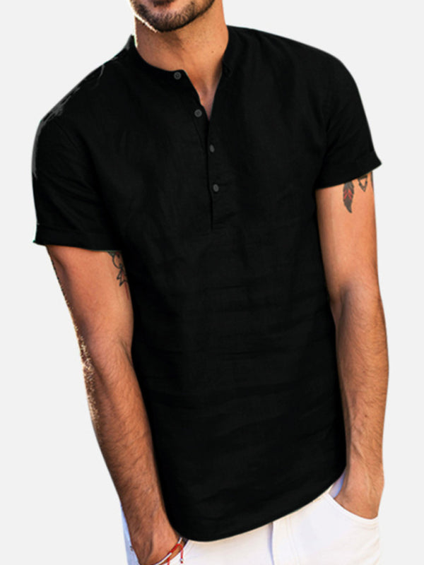 Chemise Coton Lin Homme Essentielle : Manches Courtes Col en V Idéale pour l'Été