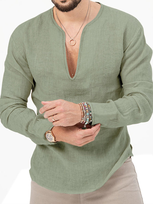 T-shirt homme à manches longues : col en V profond Pale green