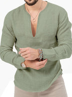 T-shirt homme à manches longues : col en V profond Pale green