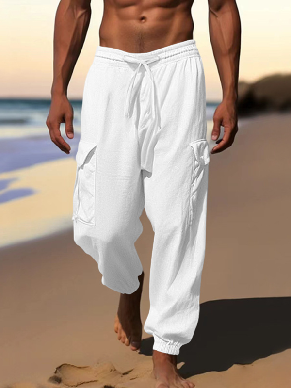 Pantalon Cargo Homme Essentiel : Poches Multiples et Confort Optimal Blanc