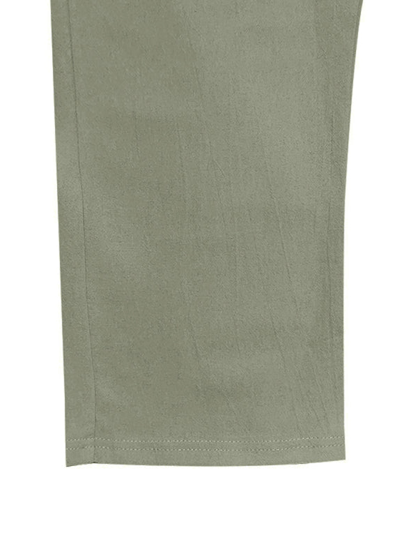 Pantalon Lin Homme Respirant : Vert Armée Ample et Confortable pour l'Été