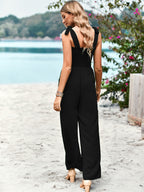 Combinaison Pantalon Large Taille Haute Bretelles Chic