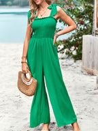 Combinaison Pantalon Large Taille Haute Bretelles Chic Vert