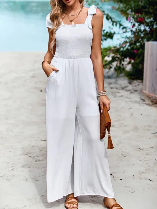 Combinaison Pantalon Large Taille Haute Bretelles Chic - Oléna-Fashion