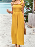 Combinaison Pantalon Large Taille Haute Bretelles Chic