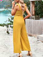 Combinaison Pantalon Large Taille Haute Bretelles Chic