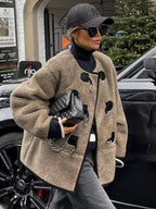 Cardigan Femme Cachemire Élégant avec Fermeture Métallique Café