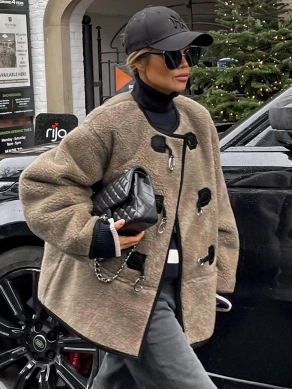 Cardigan Femme Cachemire Élégant avec Fermeture Métallique Café