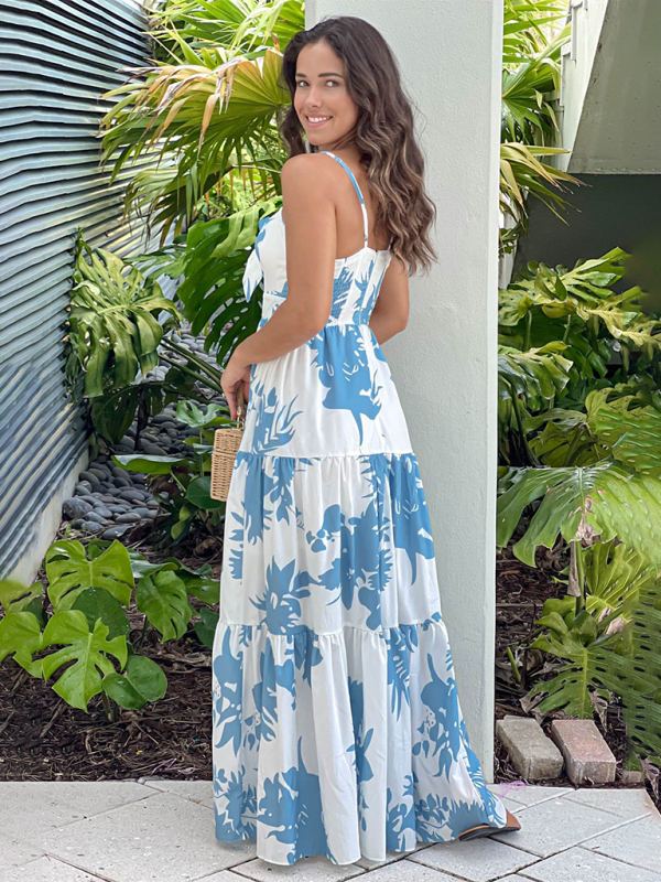 Robe Maxi à Bretelles Imprimée avec Dentelle Ajourée - Style d'Été