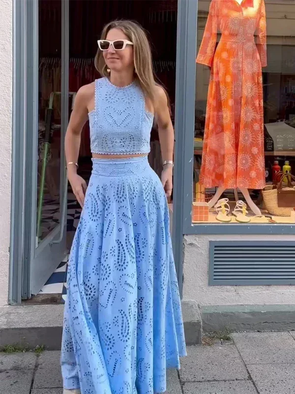 Ensemble Deux Pièces Femme Ample Haut Sans Manches Jupe Longue - Oléna-Fashion