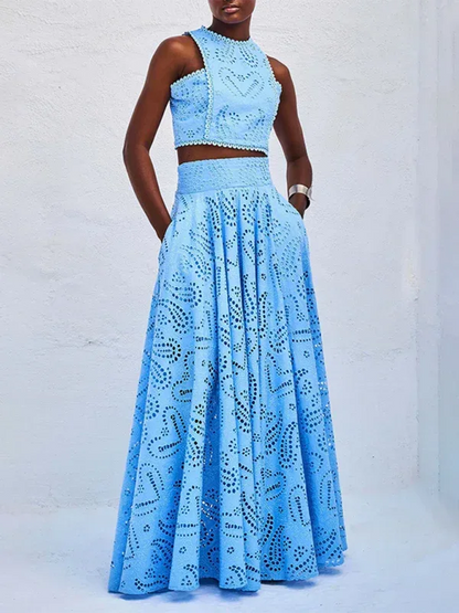 Ensemble Deux Pièces Femme Ample Haut Sans Manches Jupe Longue - Oléna-Fashion