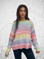 Pull Mohair Arc-en-ciel Dégradé Rayures Vintage Femme