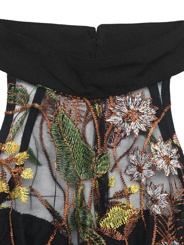 Combinaison Pantalon Large Col Licou Broderie Dentelle