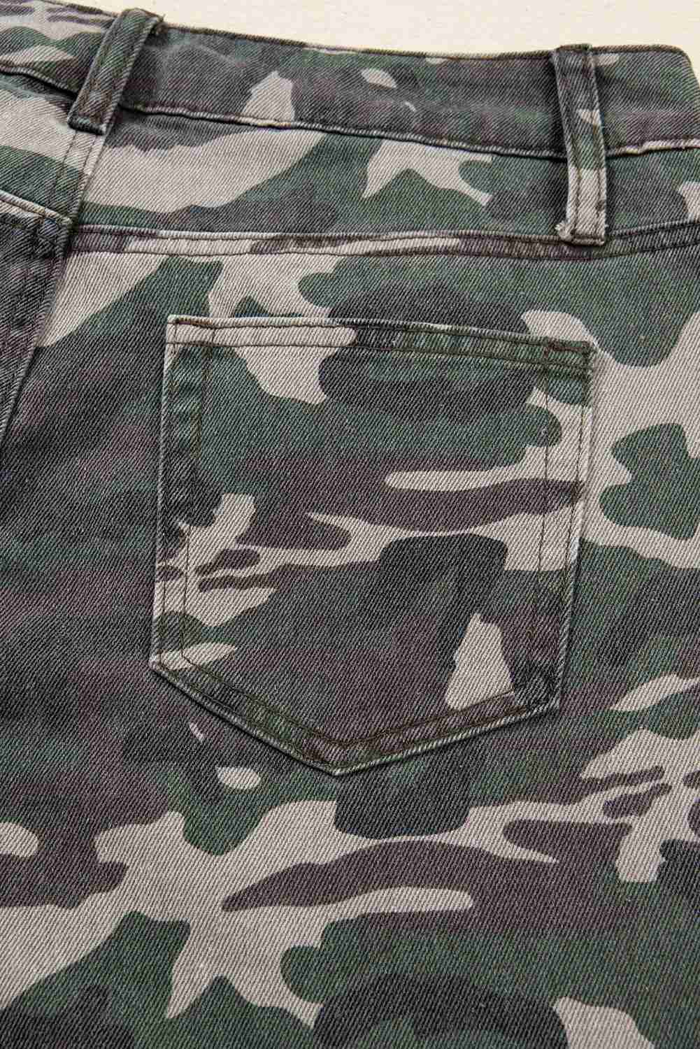 Jean Cargo Large Vert Camouflage Multi-Poches Wide Leg Femme by Shewin
