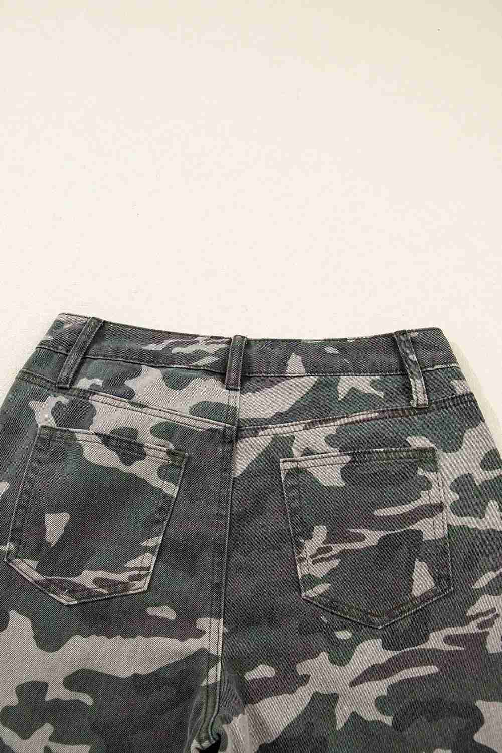 Jean Cargo Large Vert Camouflage Multi-Poches Wide Leg Femme by Shewin