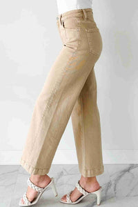 Jean femme évasé abricot, couture latérale et ourlet
