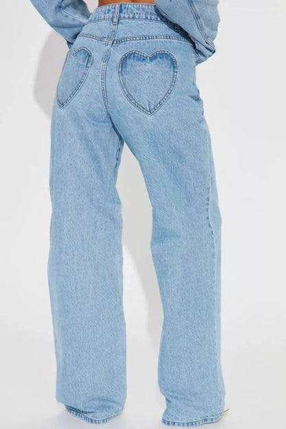Jean femme taille haute à jambes larges en bleu clair – vue 2