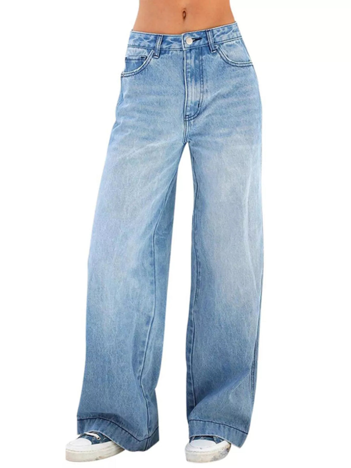 Jean femme taille haute à jambes larges en bleu foncé – vue 1