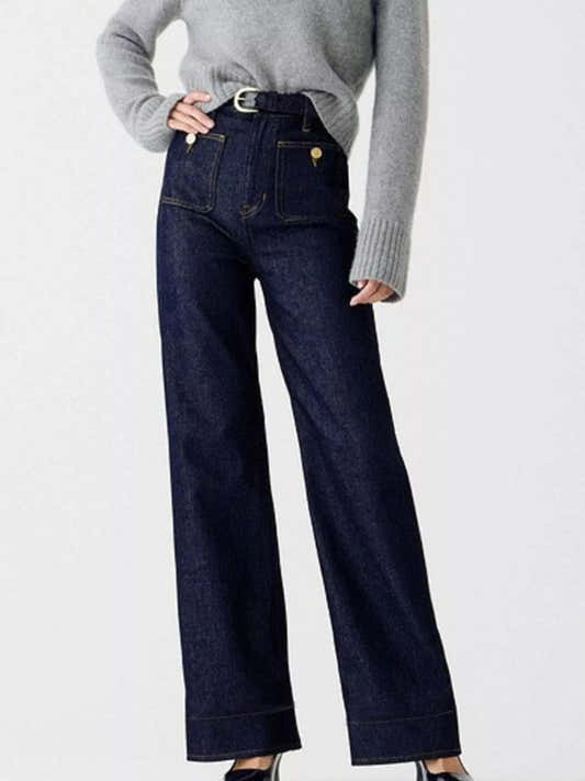 Jean femme taille haute avec poches, zip et boutons – vue 1