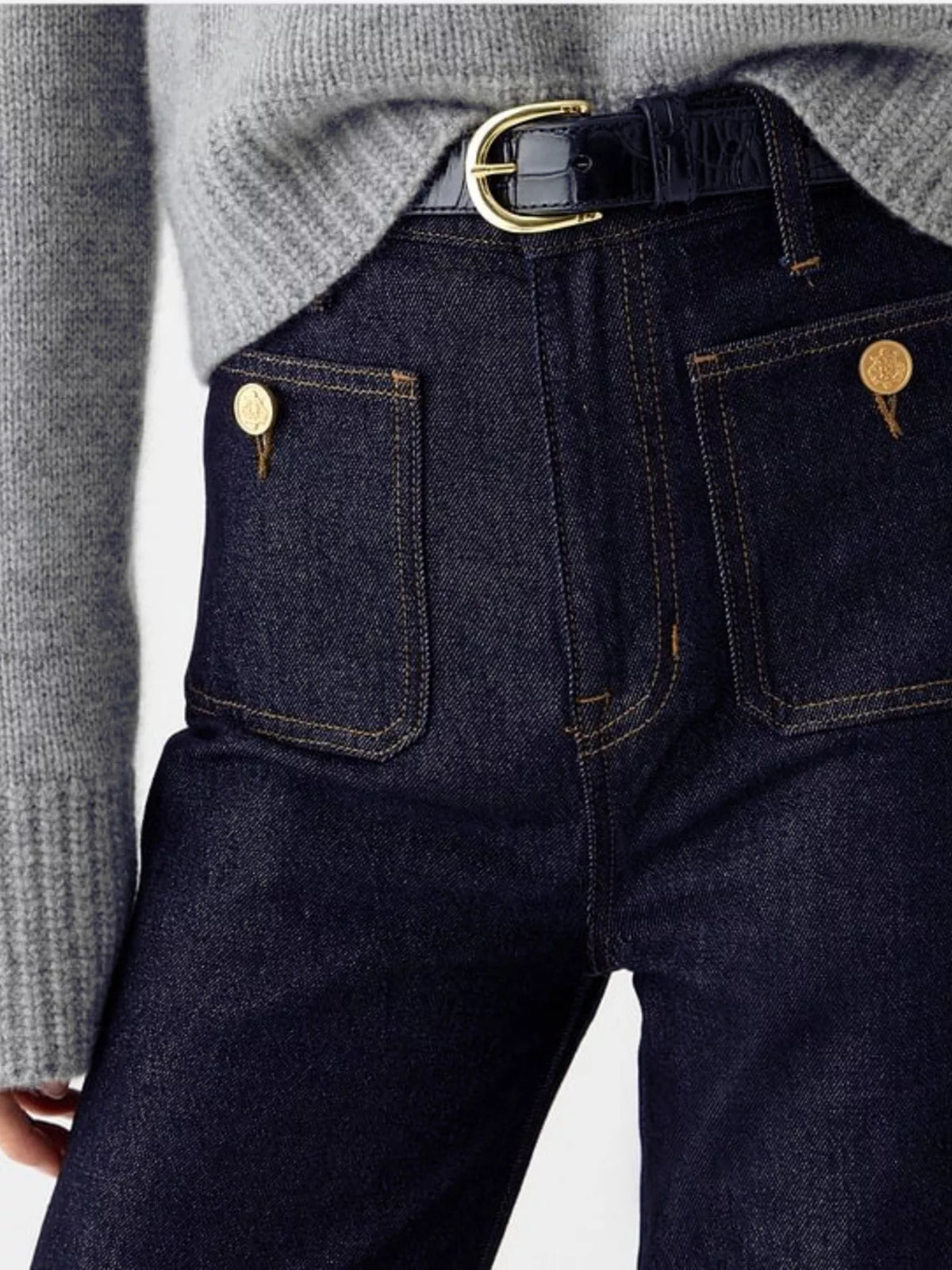 Jean femme taille haute avec poches, zip et boutons – vue 3