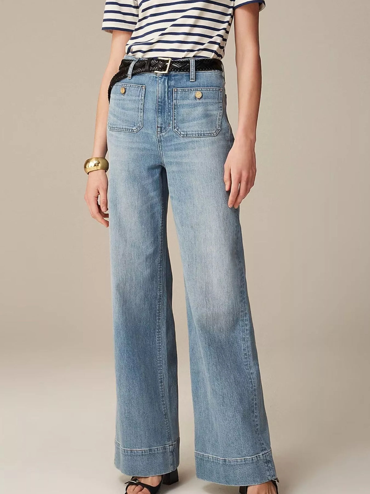 Jean femme taille haute avec poches, zip et boutons – vue 4