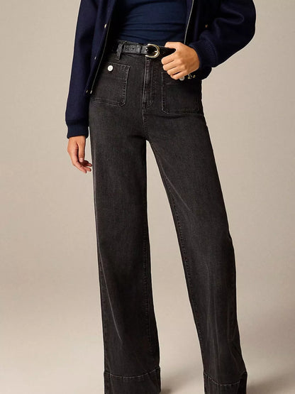 Jean femme taille haute avec poches, zip et boutons – vue 7