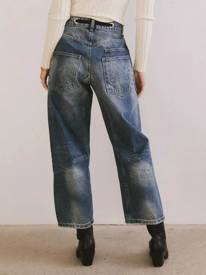 Jean large court femme à taille élastique et cordon – vue 18