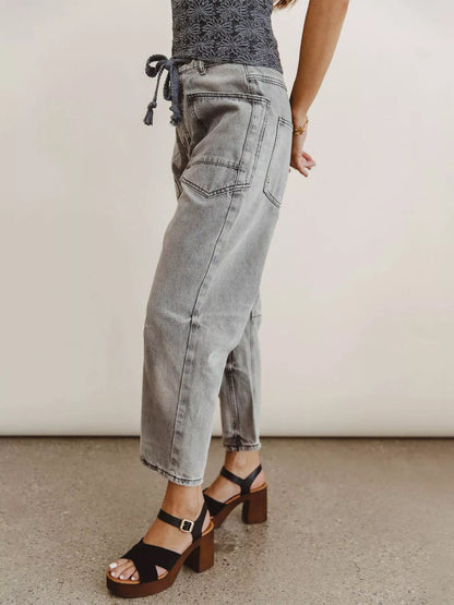 Jean large court femme à taille élastique et cordon – vue 2