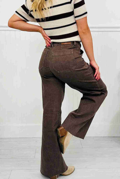 Jean Loose Marron Rétro Lavé Poches Plaquées Femme by Shewin