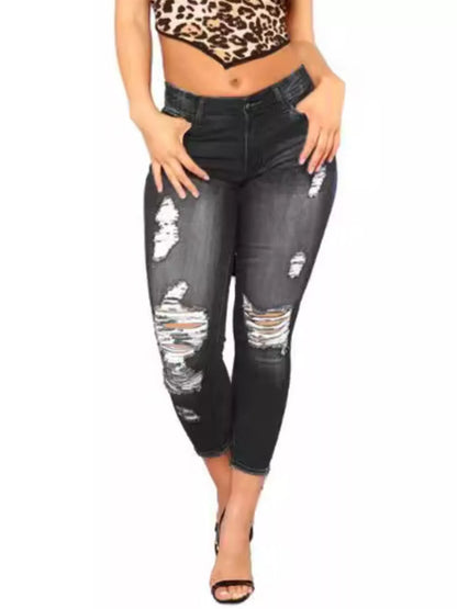 Jean moulant femme en denim délavé à effet usé – vue 1