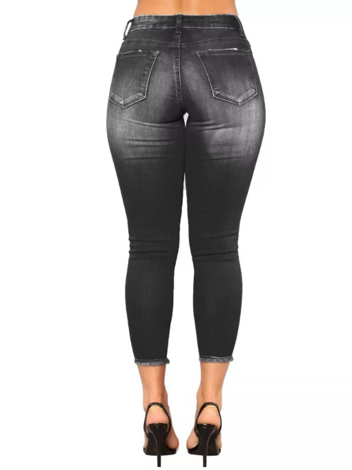 Jean moulant femme en denim délavé à effet usé – vue 2