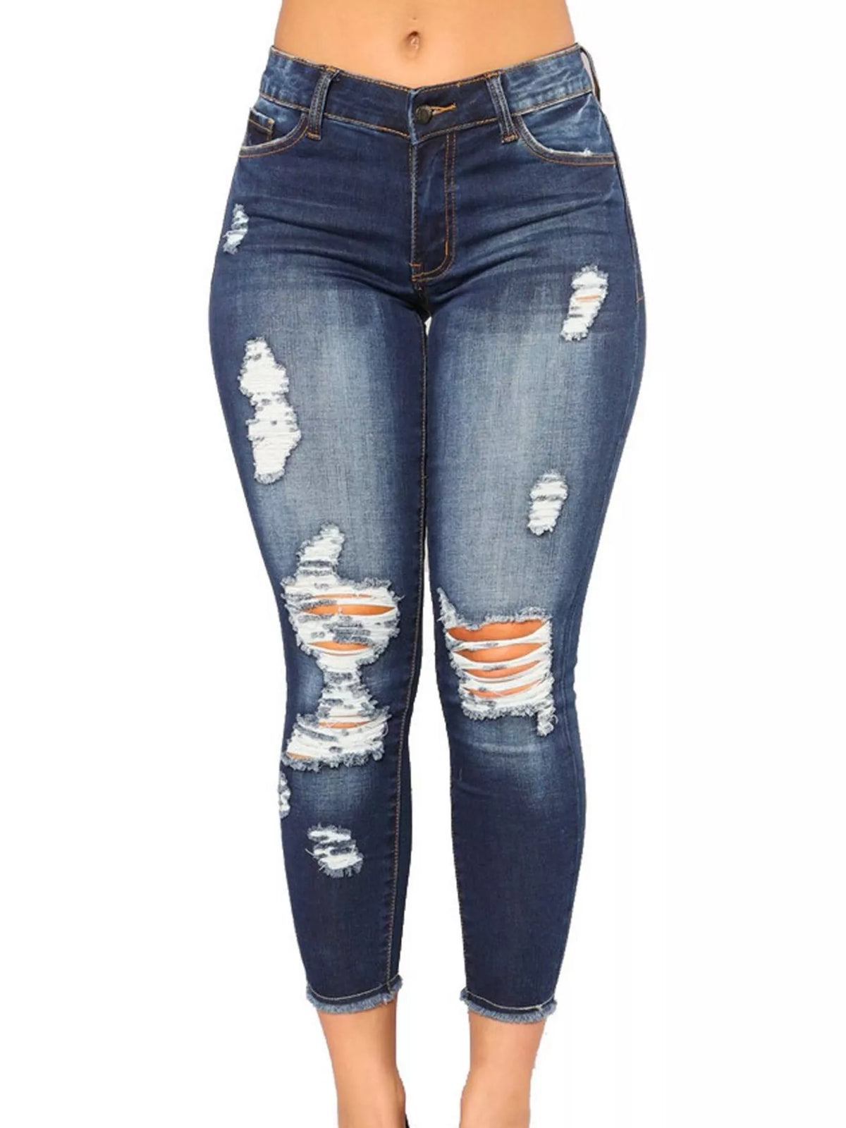 Jean moulant femme en denim délavé à effet usé – vue 3