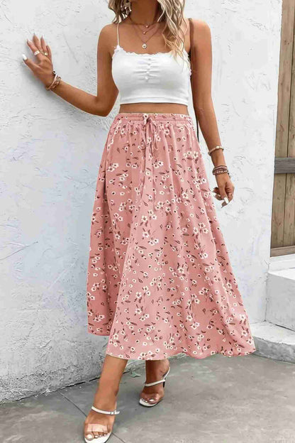 Jupe Grandes Tailles Imprimé Floral Cordon Taille Fluide Oléna-Fashion