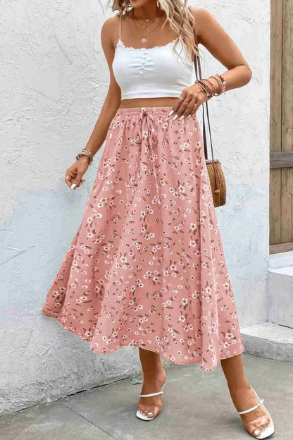 Jupe Grandes Tailles Imprimé Floral Cordon Taille Fluide Oléna-Fashion