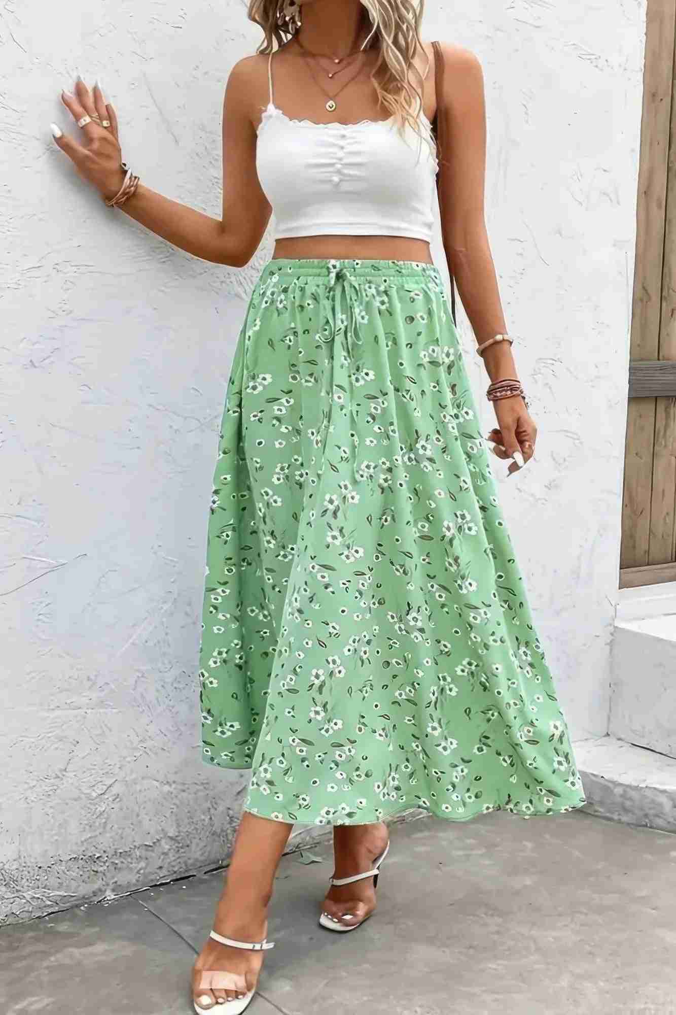 Jupe Grandes Tailles Imprimé Floral Cordon Taille Fluide Oléna-Fashion