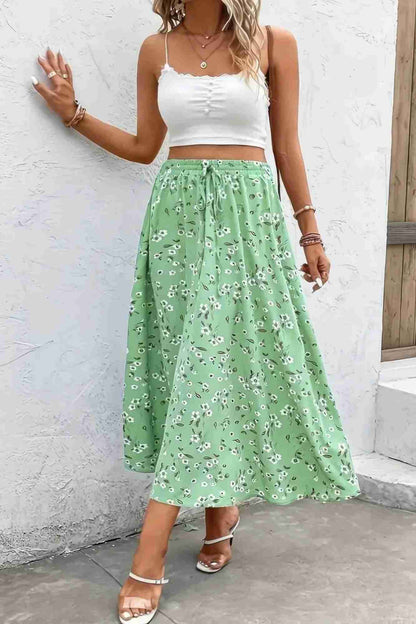 Jupe Grandes Tailles Imprimé Floral Cordon Taille Fluide Oléna-Fashion