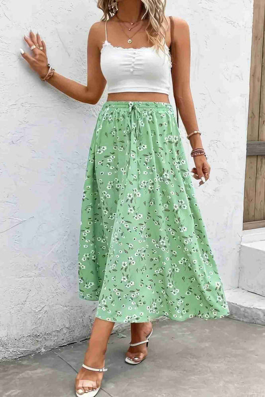 Jupe Grandes Tailles Imprimé Floral Cordon Taille Fluide Oléna-Fashion