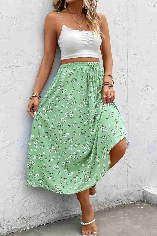 Jupe Grandes Tailles Imprimé Floral Cordon Taille Fluide Oléna-Fashion