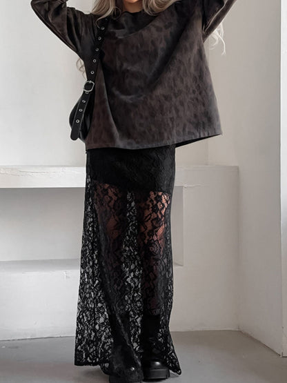 Jupe longue en dentelle noire pour femme – vue 2